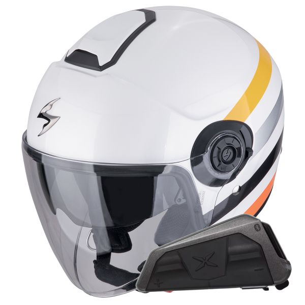 jet Scorpion Exo City II Bee Blanco Amarillo + Kit Bluetooth Exo-Com Link-1