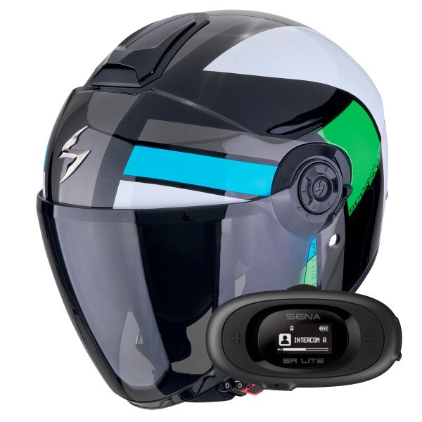 jet Scorpion Exo City II Blur Black White Green + Kit bluetooth 5R Lite