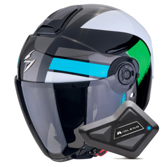 jet Scorpion Exo City II Blur Black White Green + Kit Bluetooth BT Mini