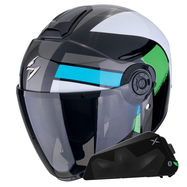 jet Scorpion Exo City II Blur Negro Blanco Verde + Kit Bluetooth Exo-Com Link-1C