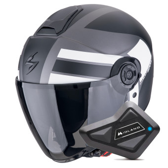 jet Scorpion Exo City II Blur Silver Matt Black White + Kit Bluetooth BT Mini