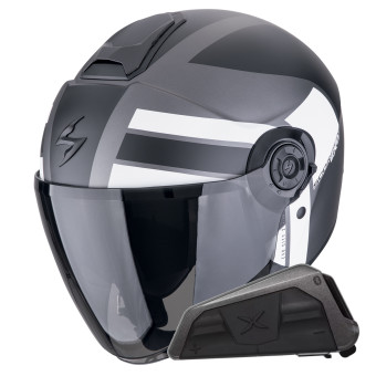 jet Scorpion Exo City II Blur Plata Mate Negro Blanco + Kit Bluetooth Exo-Com Link-1