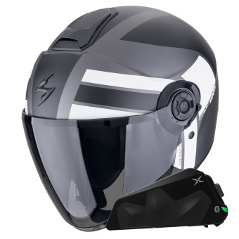 jet Scorpion Exo City II Blur Plata Mate Negro Blanco + Kit Bluetooth Exo-Com Link-1C