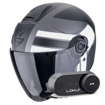 jet Scorpion Exo City II Blur Silver Matt Black White + Kit Bluetooth Lokui K30