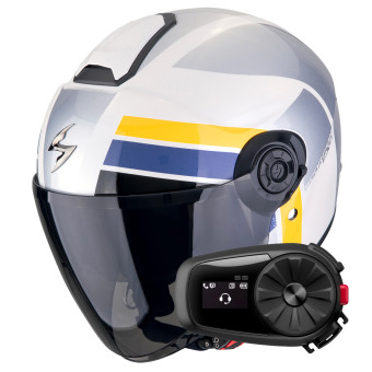 jet Scorpion Exo City II Blur White Silver Yellow + Kit Bluetooth 5S