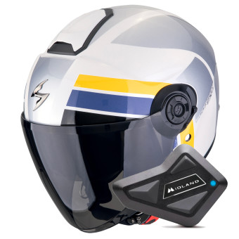 jet Scorpion Exo City II Blur White Silver Yellow + Kit Bluetooth BT Mini
