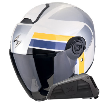 jet Scorpion Exo City II Blur Blanco Plata Amarillo + Kit Bluetooth Exo-Com Link-1