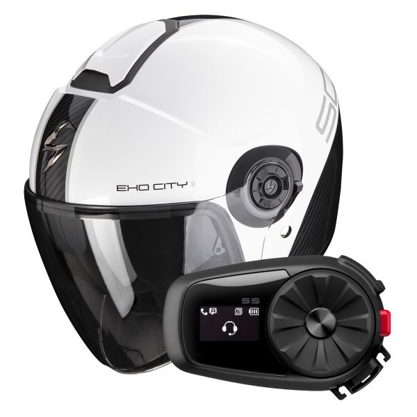 jet Scorpion Exo City II Carbo White Black + Kit Bluetooth 5S