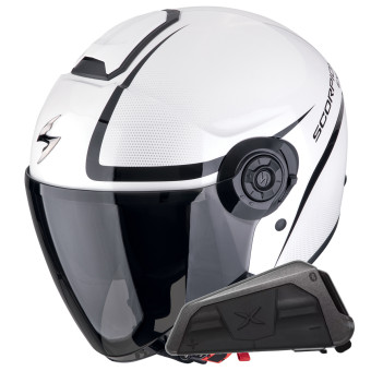 jet Scorpion Exo City II Intercity Blanco Negro + Kit Bluetooth Exo-Com Link-1