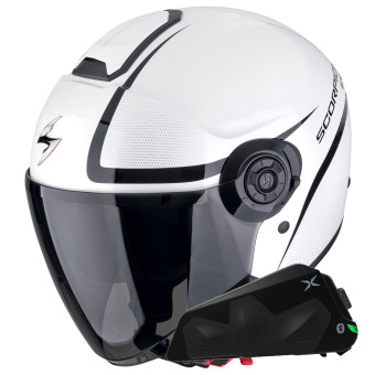 jet Scorpion Exo City II Intercity Blanco Negro + Kit Bluetooth Exo-Com Link-1C