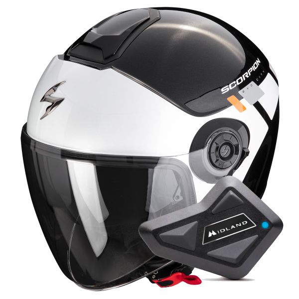 jet Scorpion Exo City II Mall Metal Black White Silver + Kit Bluetooth BT Mini