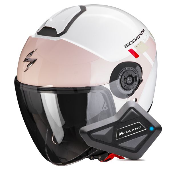 jet Scorpion Exo City II Mall White Pink Green + Kit Bluetooth BT Mini