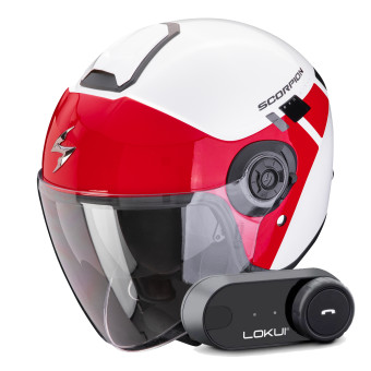jet Scorpion Exo City II Mall White Red + Kit Bluetooth Lokui K30