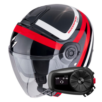 jet Scorpion Exo City II Riva Black Red + Kit Bluetooth 5S