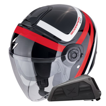 jet Scorpion Exo City II Riva Negro Rojo + Kit Bluetooth Exo-Com Link-1