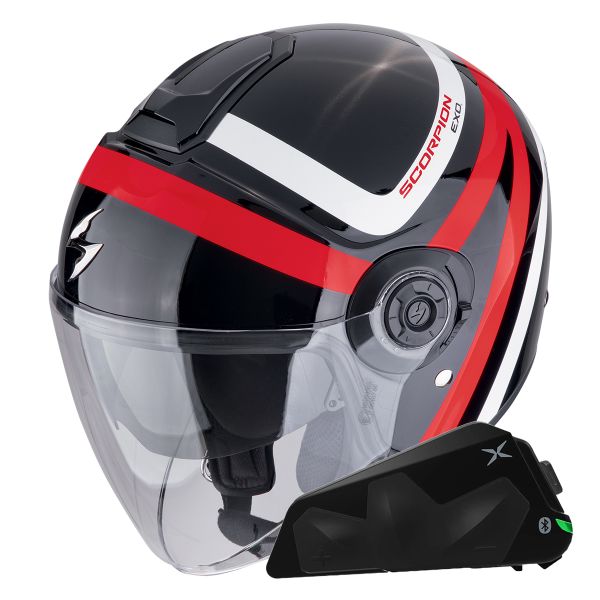 jet Scorpion Exo City II Riva Negro Rojo + Kit Bluetooth Exo-Com Link-1C