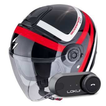 jet Scorpion Exo City II Riva Black Red + Kit Bluetooth Lokui K30