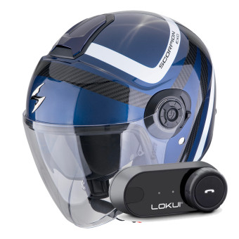 jet Scorpion Exo City II Riva Blue Black + Kit Bluetooth Lokui K30