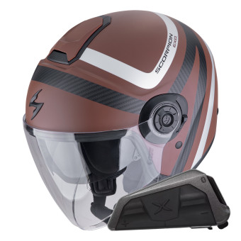 Casque jet Scorpion Exo City II Riva Marrón Plata + Kit Bluetooth Exo-Com Link-1 Casque jet Scorpion Exo City II Riva Marrón Plata + Kit Bluetooth Exo-Com Link-1
