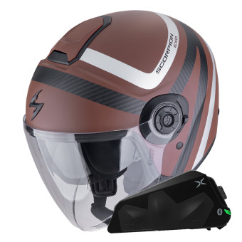 jet Scorpion Exo City II Riva Marrn Plata + Kit Bluetooth Exo-Com Link-1C