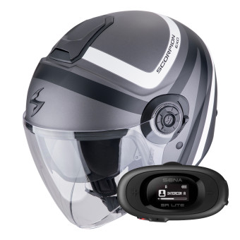 jet Scorpion Exo City II Riva Silver Matt Black White + Kit bluetooth 5R Lite