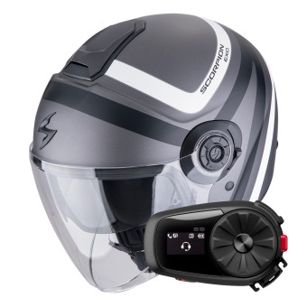jet Scorpion Exo City II Riva Silver Matt Black White + Kit Bluetooth 5S