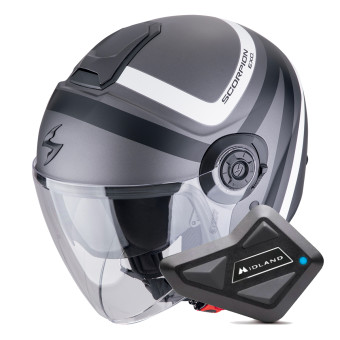 jet Scorpion Exo City II Riva Silver Matt Black White + Kit Bluetooth BT Mini
