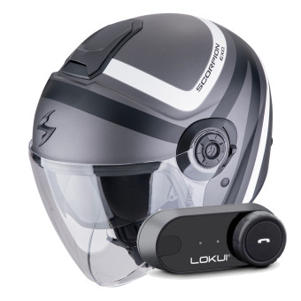 jet Scorpion Exo City II Riva Silver Matt Black White + Kit Bluetooth Lokui K30