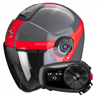 jet Scorpion Exo City II Short Grey Red + Kit Bluetooth 5S