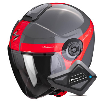 jet Scorpion Exo City II Short Grey Red + Kit Bluetooth BT Mini