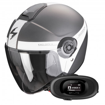 jet Scorpion Exo City II Short Matt Silver White + Kit bluetooth 5R Lite