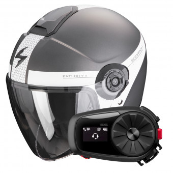 jet Scorpion Exo City II Short Matt Silver White + Kit Bluetooth 5S