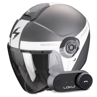 jet Scorpion Exo City II Short Matt Silver White + Kit Bluetooth Lokui K30