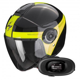 jet Scorpion Exo City II Short Metal Black Neon Yellow + Kit bluetooth 5R Lite