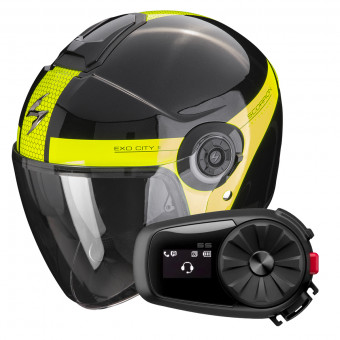 jet Scorpion Exo City II Short Metal Black Neon Yellow + Kit Bluetooth 5S