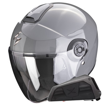 jet Scorpion Exo City II Gris Cemento Slido + Kit Bluetooth Exo-Com Link-1