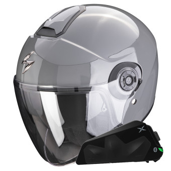 jet Scorpion Exo City II Gris Cemento Slido + Kit Bluetooth Exo-Com Link-1C