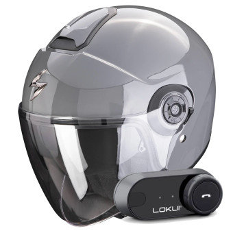 jet Scorpion Exo City II Solid Cement Grey + Kit Bluetooth Lokui K30