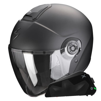 jet Scorpion Exo City II Negro Mate Slido + Kit Bluetooth Exo-Com Link-1C