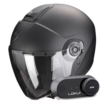 Casque jet Scorpion Exo City II Solid Matt Black + Kit Bluetooth Lokui K30 Casque jet Scorpion Exo City II Solid Matt Black + Kit Bluetooth Lokui K30