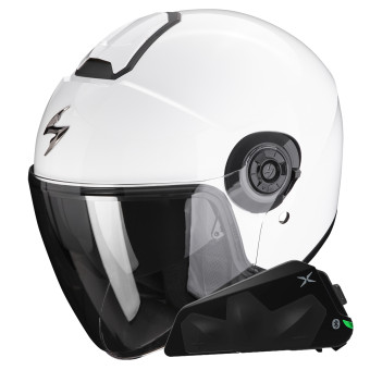 jet Scorpion Exo City II Blanco Slido + Kit Bluetooth Exo-Com Link-1C