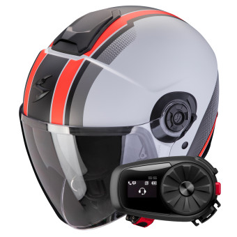 jet Scorpion Exo City II Vel Grey Red Matt + Kit Bluetooth 5S Solo