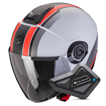 Casque jet Scorpion Exo City II Vel Grey Red Matt + Kit Bluetooth BT Mini Casque jet Scorpion Exo City II Vel Grey Red Matt + Kit Bluetooth BT Mini