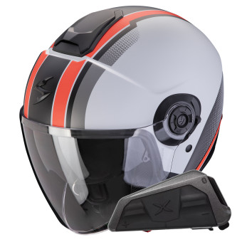 jet Scorpion Exo City II Vel Gris Rojo Mate + Kit Bluetooth Exo-Com Link-1