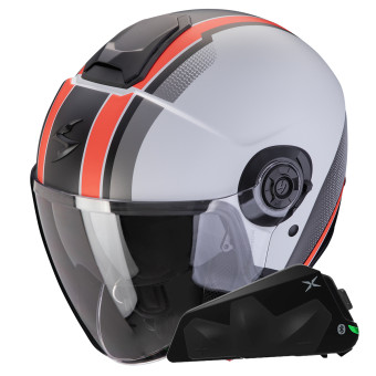 jet Scorpion Exo City II Vel Gris Rojo Mate + Kit Bluetooth Exo-Com Link-1C