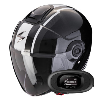 jet Scorpion Exo City II Vel Metal Black White + Kit bluetooth 5R Lite Solo