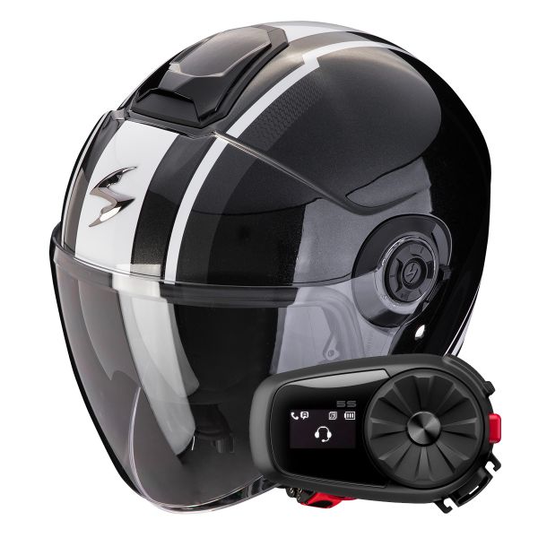 jet Scorpion Exo City II Vel Metal Black White + Kit Bluetooth 5S Solo