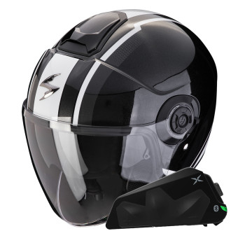 jet Scorpion Exo City II Vel Metal Negro Blanco + Kit Bluetooth Exo-Com Link-1C