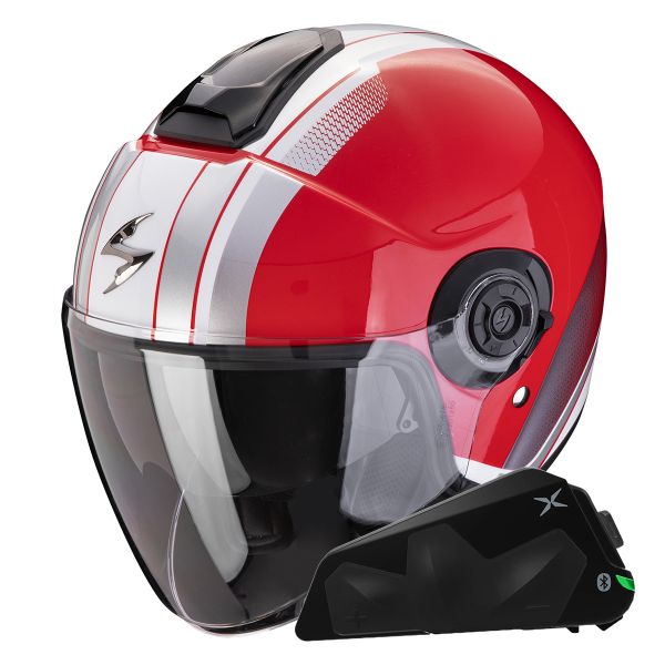 jet Scorpion Exo City II Vel Rojo Blanco + Kit Bluetooth Exo-Com Link-1C