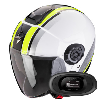 jet Scorpion Exo City II Vel White Yellow Fluo + Kit bluetooth 5R Lite Solo